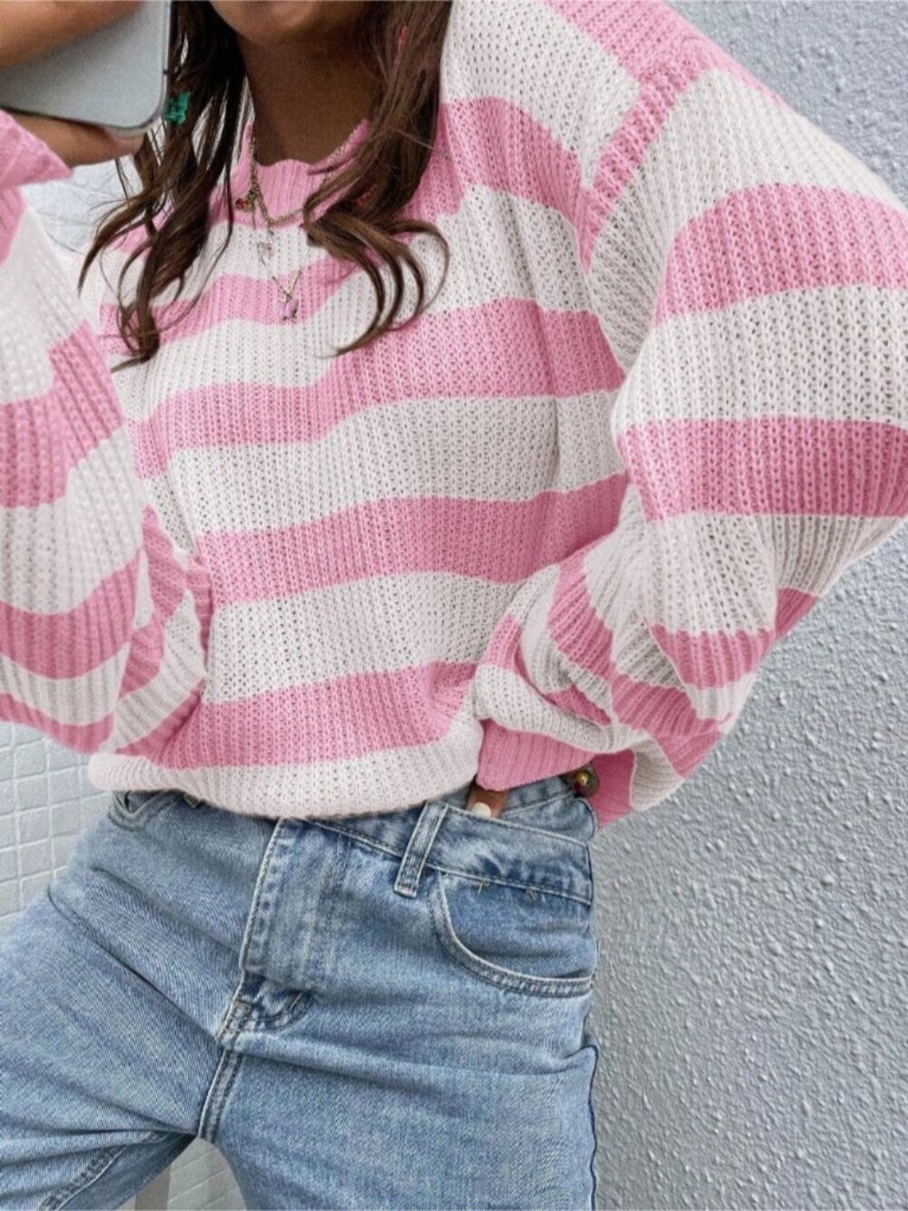 Multicolor Casual Women's Striped Dropped Shoulder Loose Pullover Sweater - Picture 6 of 8